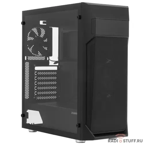 Корпус ZALMAN Z1 PLUS, без БП, боковое окно (закаленное стекло), черный,  ATX