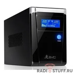 SVC, V-1500-F-LCD ИБП, Л-И., 1500ВА/900Вт, Вход:220В, AVR:165-275В, Вых.:220В±10%, 50/60±0.5Гц, АКБ 2*12В/9Ач,