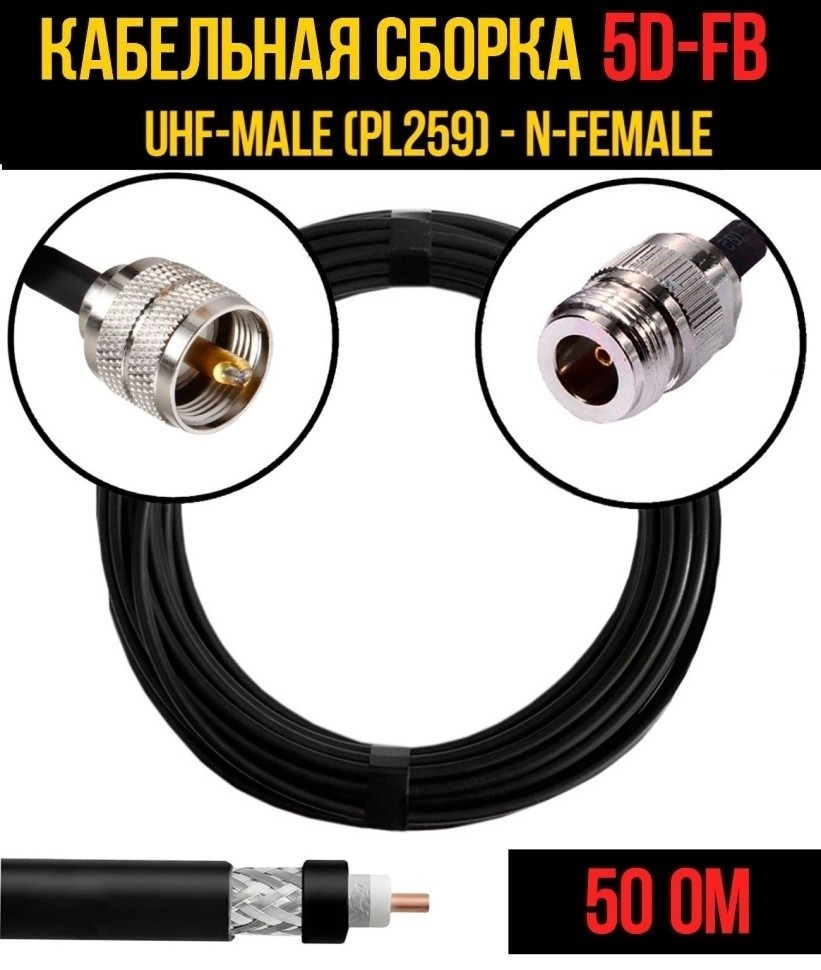 Кабельная сборка 5D-FB (UHF-male (PL259) - N-female), 30 метров